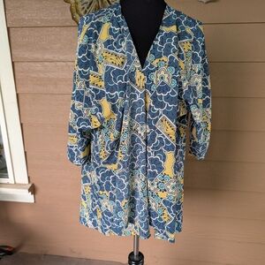 Blue and Yellow Patterned Kimono